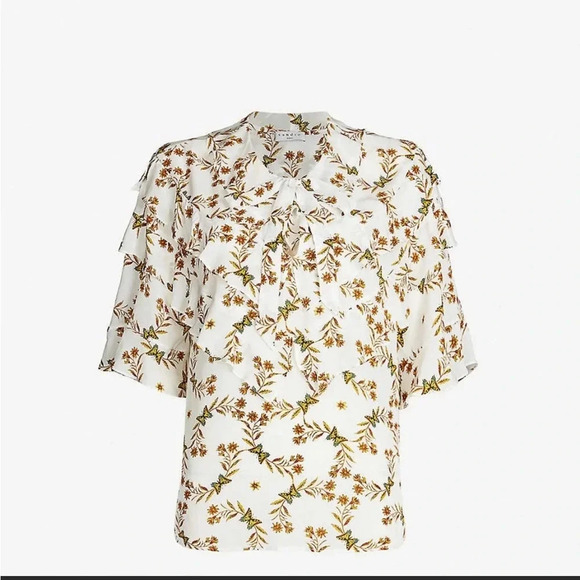 SANDRO BUTTERFLY PRINT RUFFLE BLOUSE - Picture 2 of 9